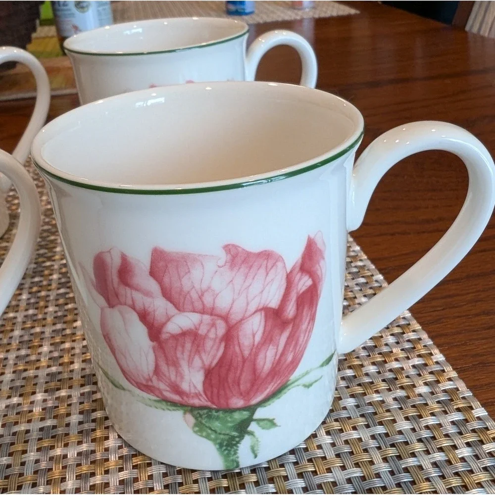 Villeroy & Boch Flora Botanical Coffee Mugs Set of 8 Porcelain Floral 3.5" - Picture 6 of 13